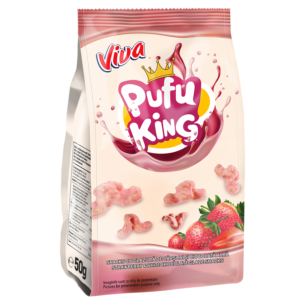 Viva Pufu King epres-fehércsokoládéval bevont kukoricasnack 85g